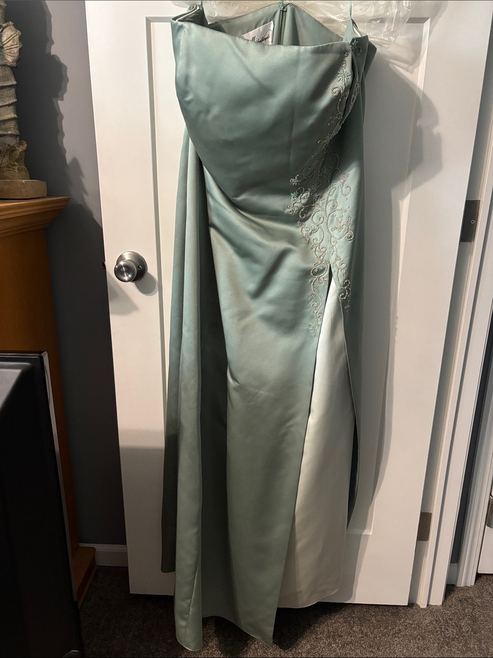 Elegant Sage Green Strapless Evening Gown